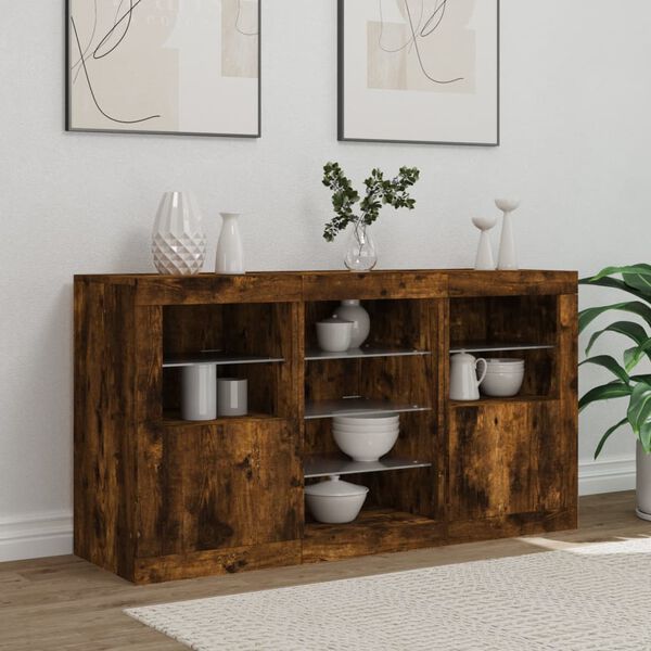 vidaXL Sideboard with LED Lights Smoked Oak 123x37x67 cm