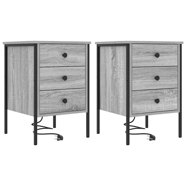 vidaXL Bedside Cabinet with Drawer 2 pcs Grey Sonoma 42 x 41 x 61 cm