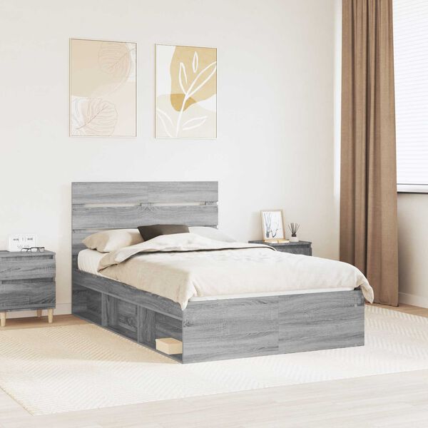 vidaXL Bed Frame Grey Sonoma 120 x 190 cm Solid Pine Wood