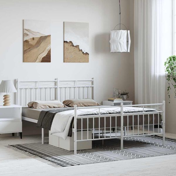 vidaXL Metal Bed Frame without Mattress with Footboard White 150x200cm