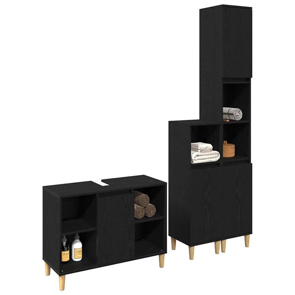 vidaXL Bathroom Furniture Set with Storage 3 pcs Black Engineered wood