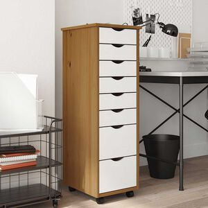 vidaXL Rolling Cabinet with Drawers "MOSS" Honey Brown Solid Wood Pine