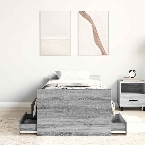 vidaXL Bed Frame without Mattress Grey Sonoma 90x190 cm Single