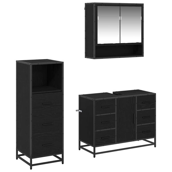 vidaXL Bathroom Furniture Set 3 pcs Black Oak Engineered Wood
