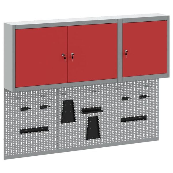 vidaXL Tool Cabinet Set with Shelf 5 pcs Red Powder-Coated Steel