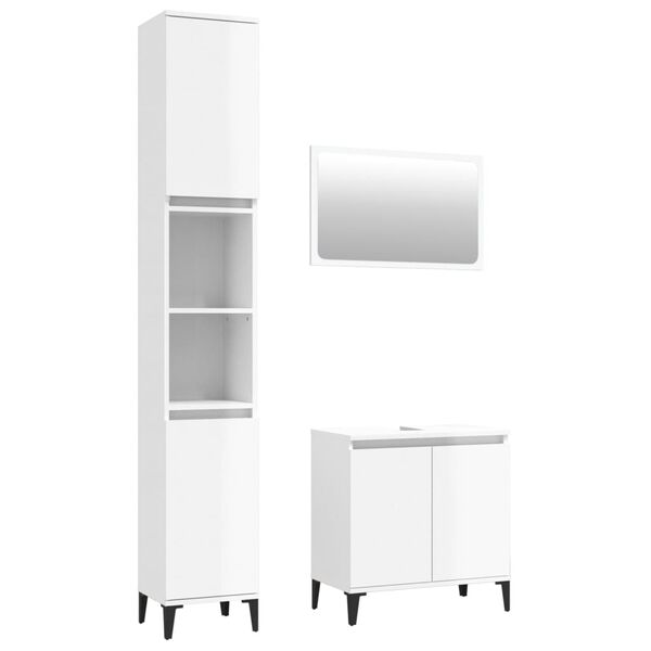 vidaXL 3 Piece Bathroom Furniture Set High Gloss White Engineered Wood