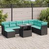 vidaXL 9 Piece Garden Sofa Set with Cushions Black Poly Rattan Acacia