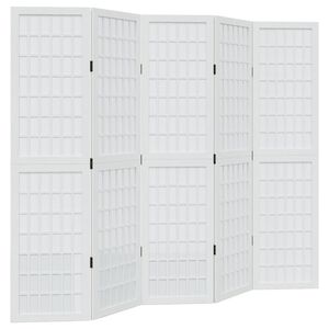 vidaXL Room Divider 5 Panels White Solid Wood Paulownia