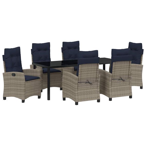 vidaXL Garden Dining Set with Cushion 7 pcs Grey Poly Rattan