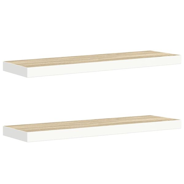 vidaXL Floating Wall Shelves 2 pcs Oak and White 90x23.5x3.8 cm MDF