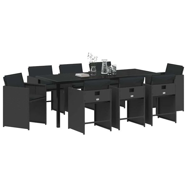 vidaXL Garden Dining Set 9 pcs Black Poly Rattan