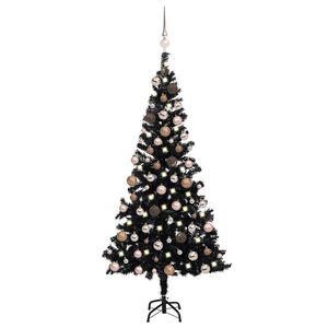 vidaXL Artificial Pre-lit Christmas Tree with Ball Set Black 180cm PVC