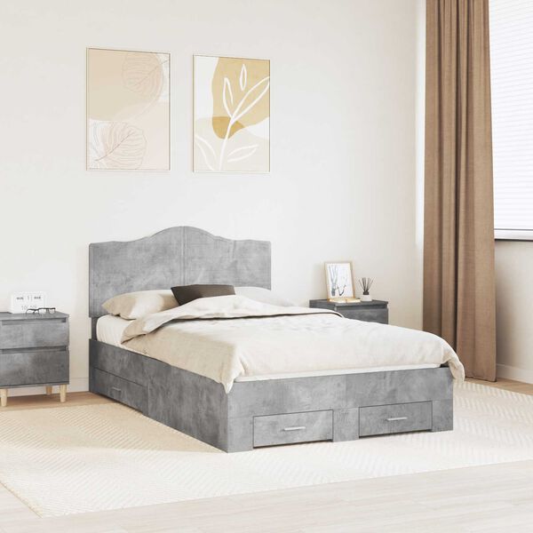 vidaXL Bed Frame Concrete Grey 120 x 190 cm Engineered Wood