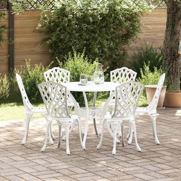 vidaXL Garden Dining Set 7 pcs White Aluminium
