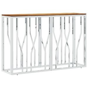 vidaXL Console Table Silver Stainless Steel and Solid Wood Acacia