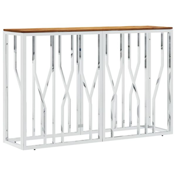 vidaXL Console Table Silver Stainless Steel and Solid Wood Acacia