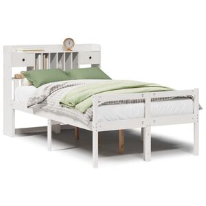 vidaXL Bookcase Bed without Mattress White 135x190 cm Doouble Solid Wood Pine