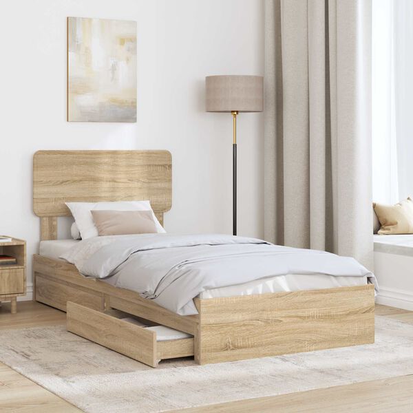 vidaXL Storage Bed with Drawer Sonoma Oak 75 x 190 cm Engineered Wood
