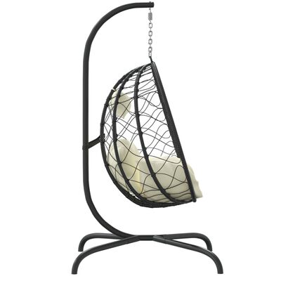 vidaXL Hanging Egg Chair with Cushion Cream White Poly Rattan&Steel