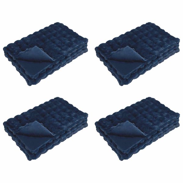 vidaXL Faux Rabbit Fur Blanket 4 pcs Marine Blue 220 x 240 cm