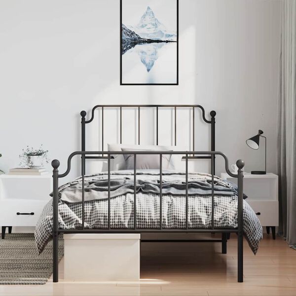 vidaXL Metal Bed Frame without Mattress with Footboard&nbsp;Black 100x190cm