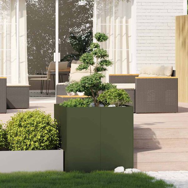 vidaXL Planter Olive Green 80x80x80 cm Steel
