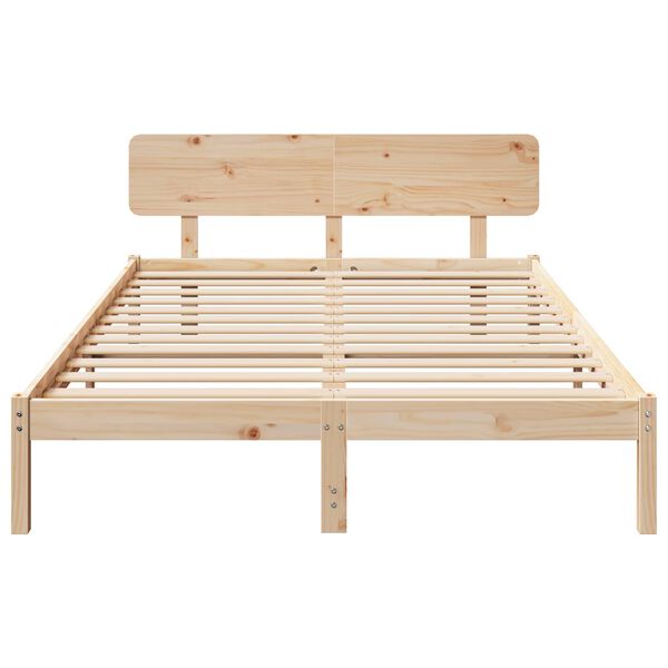 vidaXL Bed Frame with Headboard Natural 140 x 200 cm Solid Pine Wood