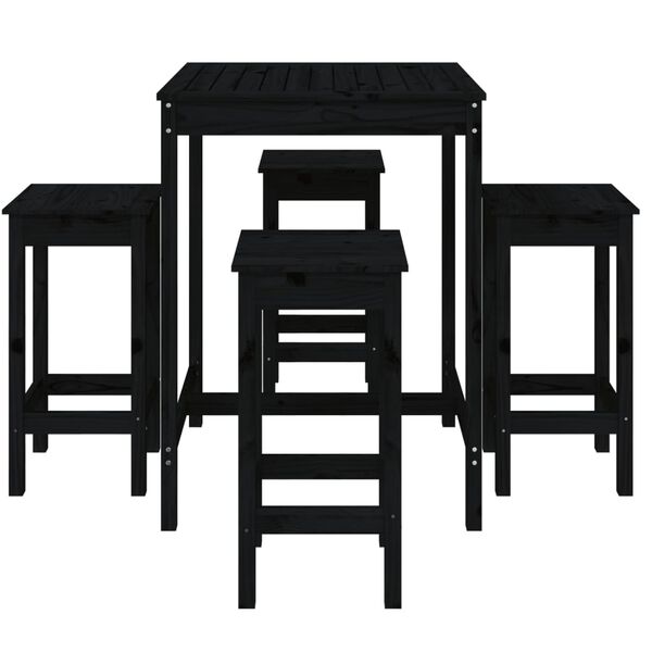 vidaXL 5 Piece Garden Bar Set Black Solid Wood Pine