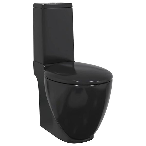vidaXL WC Ceramic Toilet Bathroom Round Toilet Bottom Water Flow Black