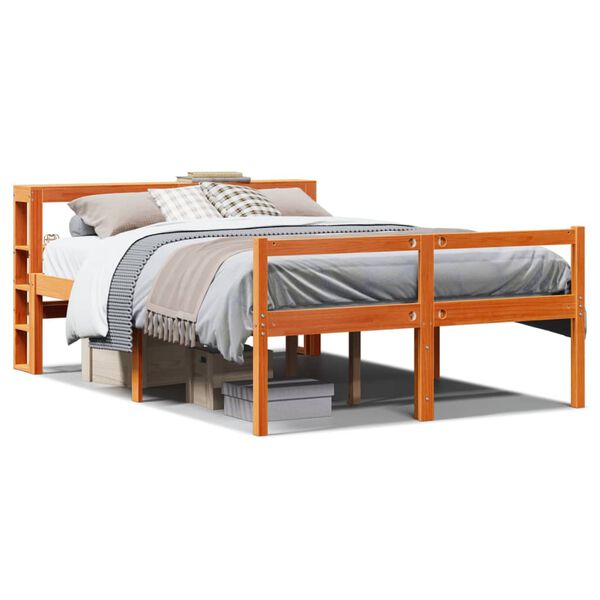 vidaXL Bed Frame with Headboard without Mattress Wax Brown 120x200 cm