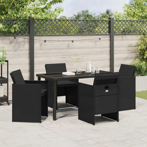 vidaXL Garden Dining Set 5 pcs Black Poly Rattan