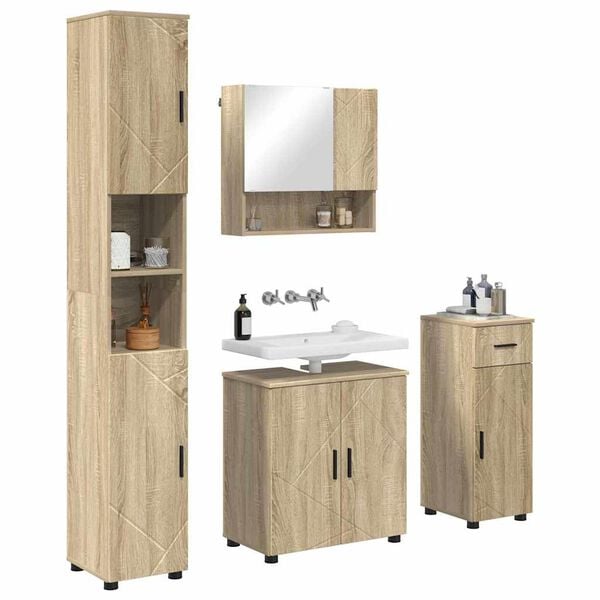 vidaXL Bathroom Furniture Set 4 pcs Sonoma Oak Engineered wood & Metal