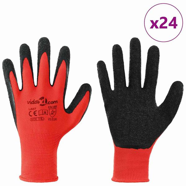vidaXL Work Gloves 24 pcs Red and Black 7 / S Latex Coating
