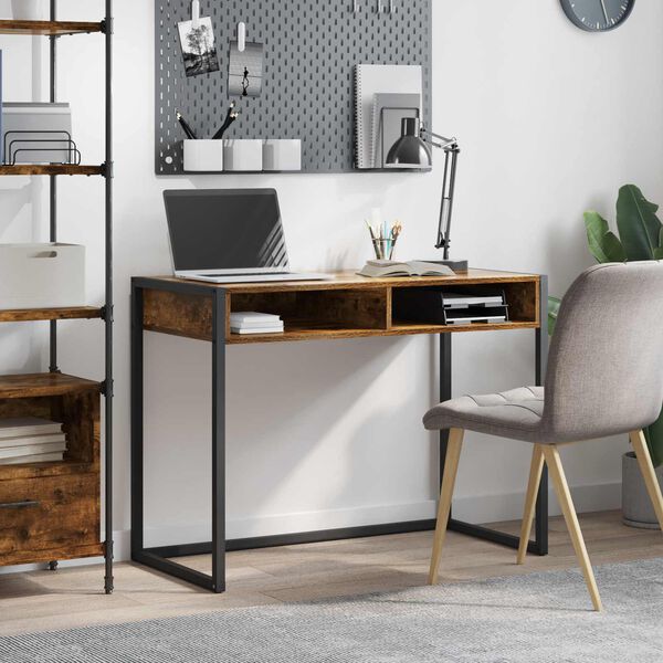 vidaXL Desk with Storage Smoke Oak 100 x 50 x 75 cm Engineered Wood