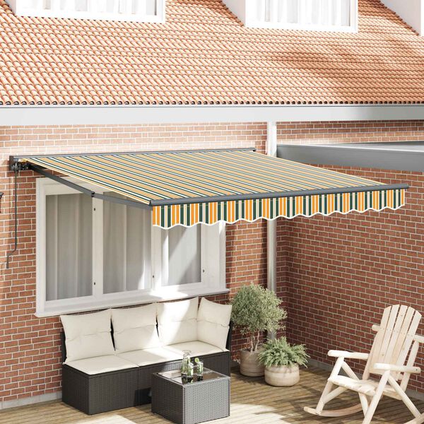 vidaXL Retractable Awning Manual Green and Yellow 350 x 250 cm