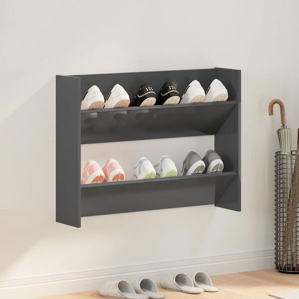 vidaXL Wall Shoe Cabinet High Gloss Grey 80x18x60 cm Engineered Wood