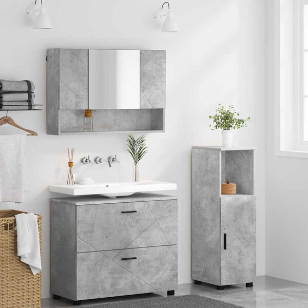 vidaXL Bathroom Furniture Set with Drawer 3 pcs Concrete Grey