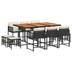 vidaXL 11 Piece Garden Dining Set with Cushions Black Poly Rattan