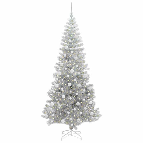 vidaXL Christmas Tree with 300 LEDs with Stand Silver 210 cm PET