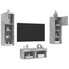 vidaXL 4 Piece TV Wall Cabinets with LED Lights Concrete Grey