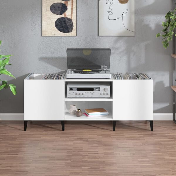 vidaXL Record Cabinet High Gloss White 121x38x48 cm Engineered Wood