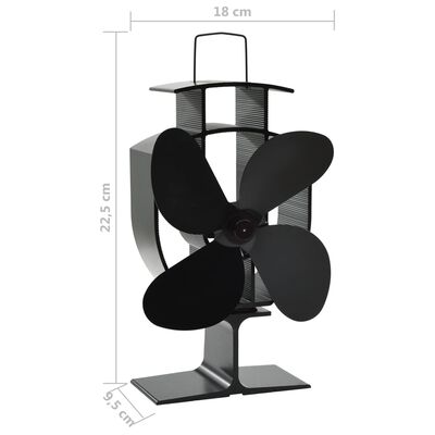 vidaXL Heat Powered Stove Fan 4 Blades Black
