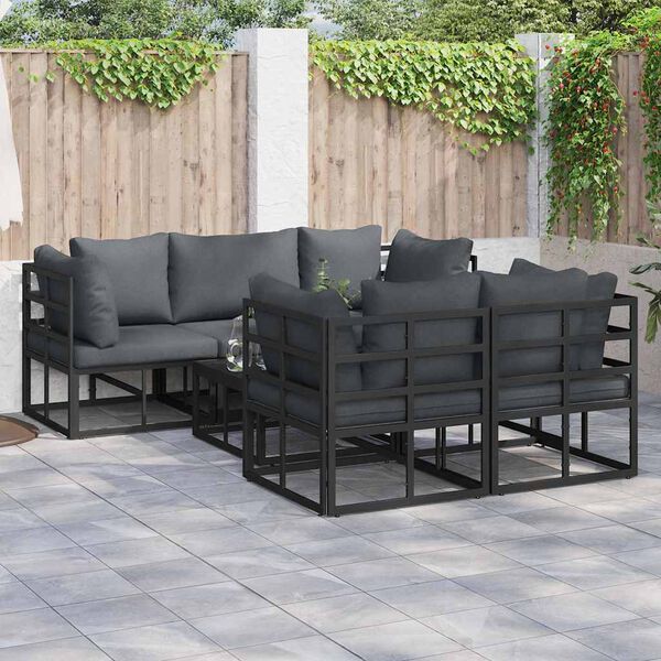 vidaXL Garden Sofa Set with Cushion 6 pcs Black Aluminium
