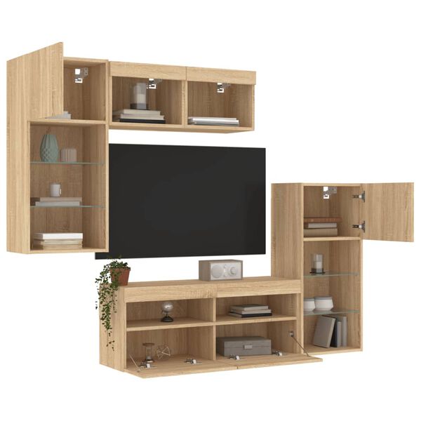 vidaXL 5 Piece TV Wall Units with LED Sonoma Oak Engineered Wood