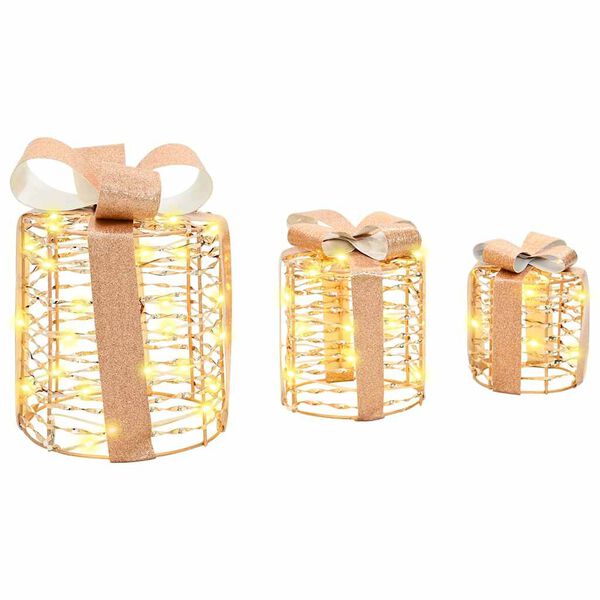 vidaXL Gift Box Decoration 3 pcs Warm white 20 x 20 x 20 cm PET