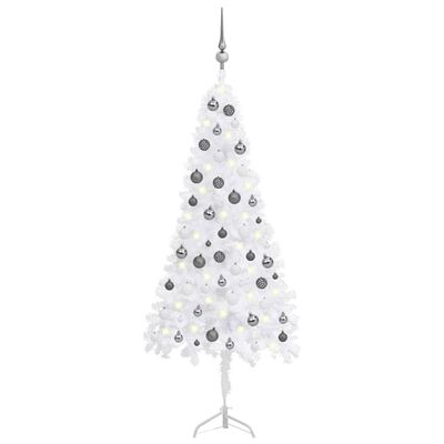 vidaXL Corner Artificial Christmas Tree LEDs&Ball Set White 150 cm PVC