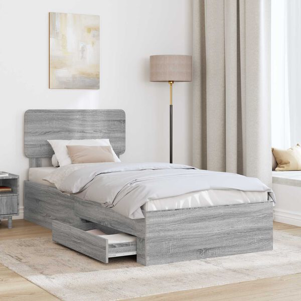 vidaXL Bed Frame with Drawer Grey Sonoma 90 x 200 cm Engineered Wood