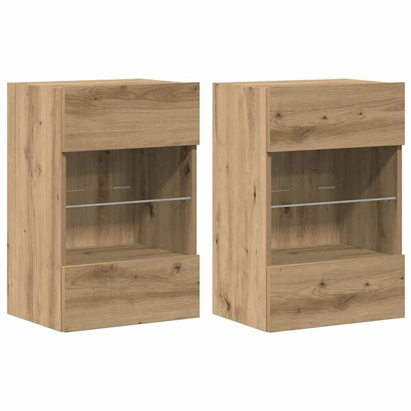 vidaXL Wall Cabinets with LED Lights for TV 2 pcs Artisan Oak 40x30x60,5 cm