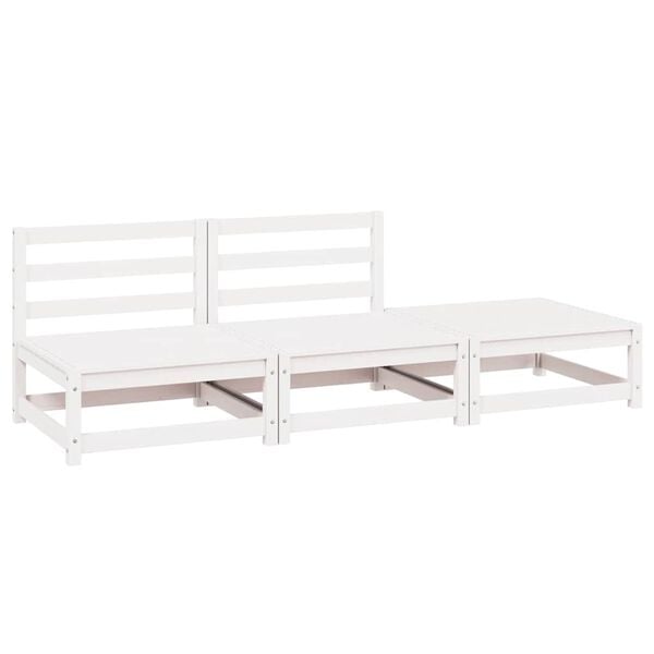 vidaXL 3 Piece Garden Lounge Set White Solid Pinewood