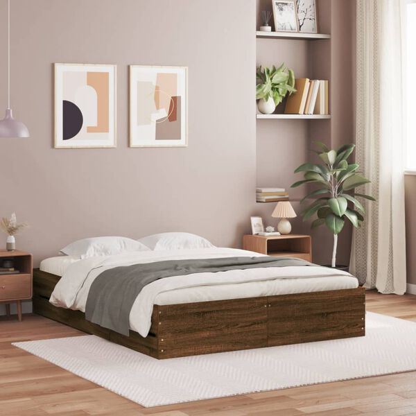 vidaXL Bed Frame with Drawers without Mattress Brown Oak 150x200 cm King Size